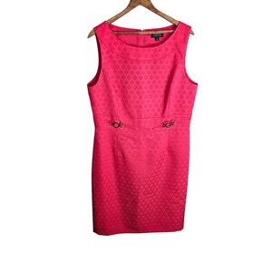 Tahari Elegant Pink Sleeveless Dress with Gold Hardware, Size 14